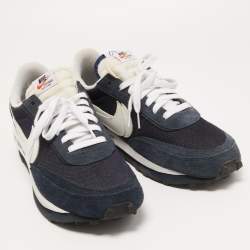 Nike x Sacai Navy Blue/White  Mesh And Suede Vaporwaffle Low Top Sneakers Size 46