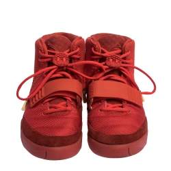 Nike Air Yeezy Red Suede, Nylon And Rubber October High Top Sneakers Size 44