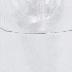 Norma Kamali Silver Lame Long Bill Baseball Cap One Size
