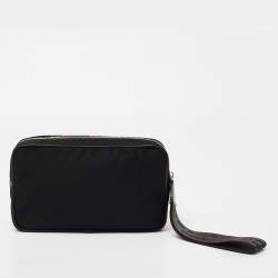 Pre Owned Off-White Black Nylon Logo Print Wristlet Clutch