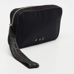 Pre Owned Off-White Black Nylon Logo Print Wristlet Clutch