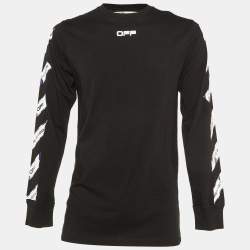 Pre Owned Off-White Black Airport Tape Print Cotton Long Sleeve T-Shirt M