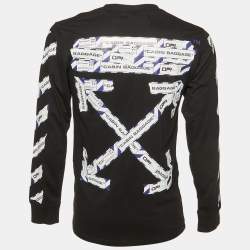 Pre Owned Off-White Black Airport Tape Print Cotton Long Sleeve T-Shirt M