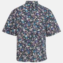 Pre Owned Off-White Blue Floral Print Cotton Short Sleeve Shirt M
