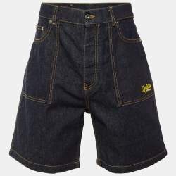 Pre Owned Off-White Blue Embroidered Denim Utility Shorts M Waist 32"