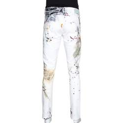 Pre Owned Off-White White Paint Splatter Denim Slim Fit Jeans M