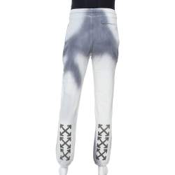 Pre Owned بنطلون رياضي أوف وايت مزخف كريستال قطن طلاء اسبراي رمادي M
