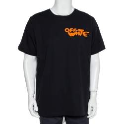 Pre Owned Off-White Black Cotton Bubble Font Print Crewneck T-Shirt XL