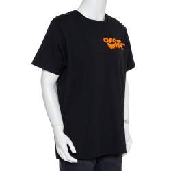 Pre Owned Off-White Black Cotton Bubble Font Print Crewneck T-Shirt XL