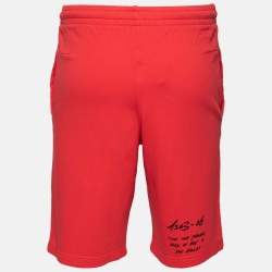 Pre Owned Off-White Red Cotton Mona Lisa Print Shorts M
