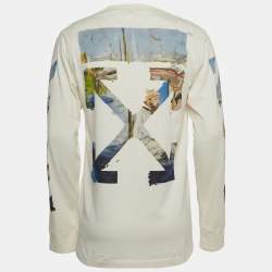 Pre Owned Off-White White Printed Cotton Long Sleeve T-Shirt L