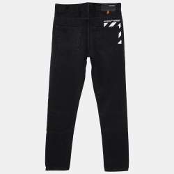 Pre Owned Off-White Black Denim Logo Detail Slim Fit Jeans S/Waist 31"