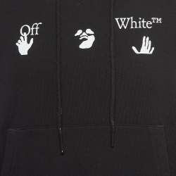 Off-White Black Logo Print Cotton Knit Hoodie S