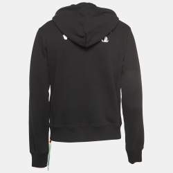 Off-White Black Logo Print Cotton Knit Hoodie S
