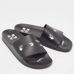 Off-White Black Rubber Logo Pool Slides Size 41