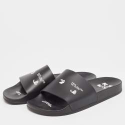 Off-White Black Rubber Logo Pool Slides Size 41