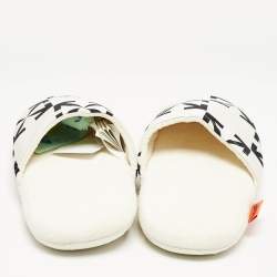 Off-White White/Black Arrow Pattern Fabric Slippers Size L/XL