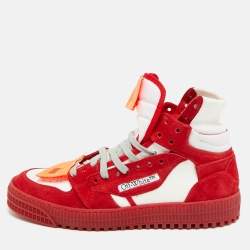 Pre Owned Off-White 3.0 Off Court Size 42 Red/White Suede and Leather High Top Sneakers
