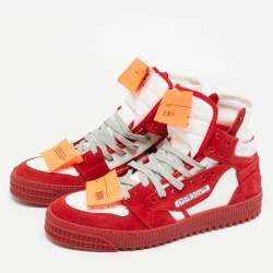 Pre Owned Off-White 3.0 Off Court Size 42 Red/White Suede and Leather High Top Sneakers