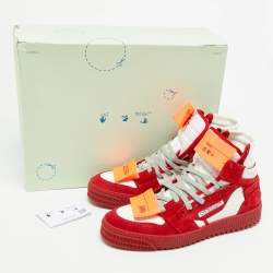 Pre Owned Off-White 3.0 Off Court Size 42 Red/White Suede and Leather High Top Sneakers