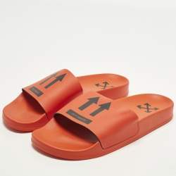 Pre Owned حذاء سلايد أوف وايت مطاط أسود بالشعار مقاس 41