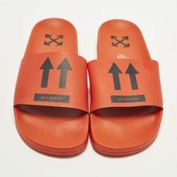 Pre Owned حذاء سلايد أوف وايت مطاط أسود بالشعار مقاس 41