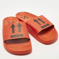 Pre Owned حذاء سلايد أوف وايت مطاط أسود بالشعار مقاس 41