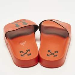 Pre Owned حذاء سلايد أوف وايت مطاط أسود بالشعار مقاس 41