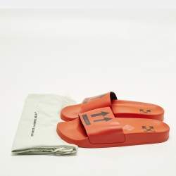 Pre Owned حذاء سلايد أوف وايت مطاط أسود بالشعار مقاس 41