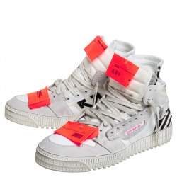 Pre Owned حذاء رياضي أوف-وايت أوف كورت 3.0 عنق مرتفع كانفاس وجلد أبيض مقاس 41