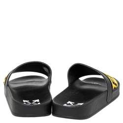 Pre Owned Off-White Black/Yellow Leather Logo Slide Sandals Size 41