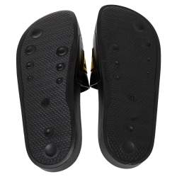 Pre Owned Off-White Black/Yellow Leather Logo Slide Sandals Size 41