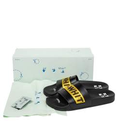 Pre Owned Off-White Black/Yellow Leather Logo Slide Sandals Size 40