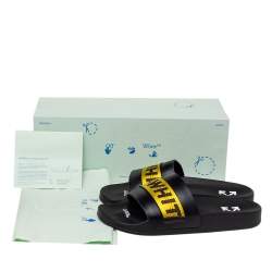 Off White Black/Yellow Leather Slide Sandals Size 40