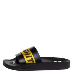 Off White Black/Yellow Leather Slide Sandals Size 40