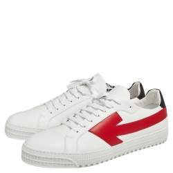 Pre Owned حذاء رياضي أوف وايت "أوت أوف أوفيس" جلد أحمر / أبيض بعنق منخفض مقاس 45