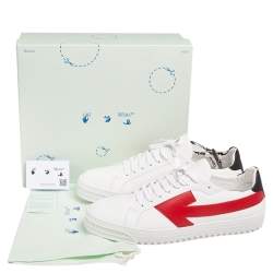 Pre Owned حذاء رياضي أوف وايت "أوت أوف أوفيس" جلد أحمر / أبيض بعنق منخفض مقاس 45