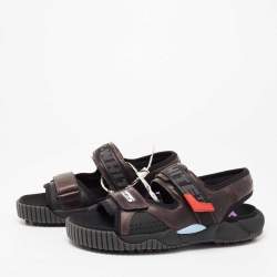 Pre Owned Off-White Black/Brown Leather And Fabric Virgil Abloh Sandals Size 42