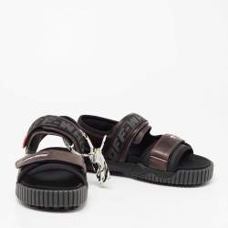 Pre Owned Off-White Black/Brown Leather And Fabric Virgil Abloh Sandals Size 42