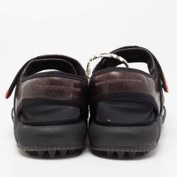 Pre Owned Off-White Black/Brown Leather And Fabric Virgil Abloh Sandals Size 42