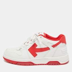 Pre Owned Off-White White/Red Perforated Leather Out Of Office Sneakers Size 42