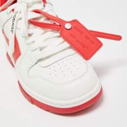 Pre Owned Off-White White/Red Perforated Leather Out Of Office Sneakers Size 42