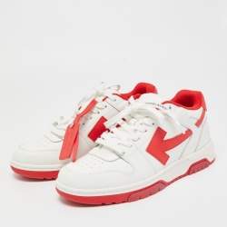 Pre Owned Off-White White/Red Perforated Leather Out Of Office Sneakers Size 42