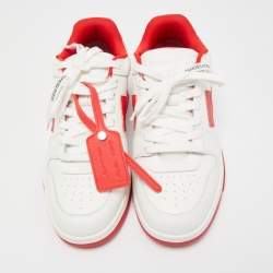 Pre Owned Off-White White/Red Perforated Leather Out Of Office Sneakers Size 42
