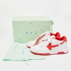 Pre Owned Off-White White/Red Perforated Leather Out Of Office Sneakers Size 42