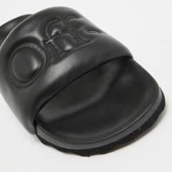 Off-White Black Leather Sponge Logo Embroidered Bookish Slides Size 41