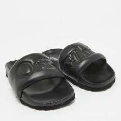 Off-White Black Leather Sponge Logo Embroidered Bookish Slides Size 41