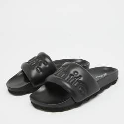 Off-White Black Leather Sponge Logo Embroidered Bookish Slides Size 41