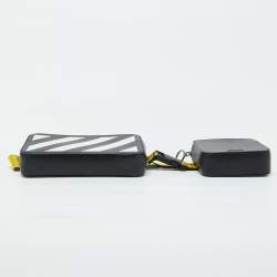 Off White Black Leather Stripe Print Belt Bag