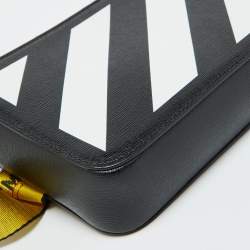 Off White Black Leather Stripe Print Belt Bag